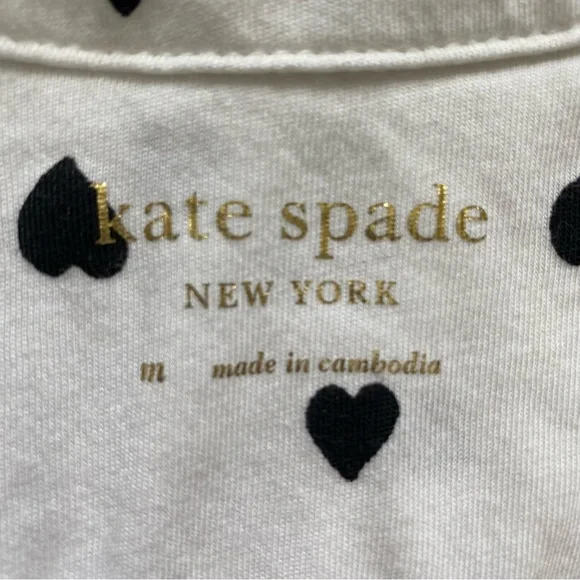 NWOT Kate Spade Pajama/Sleepwear Set, Medium, White with Black Hearts - Picture 5 of 7